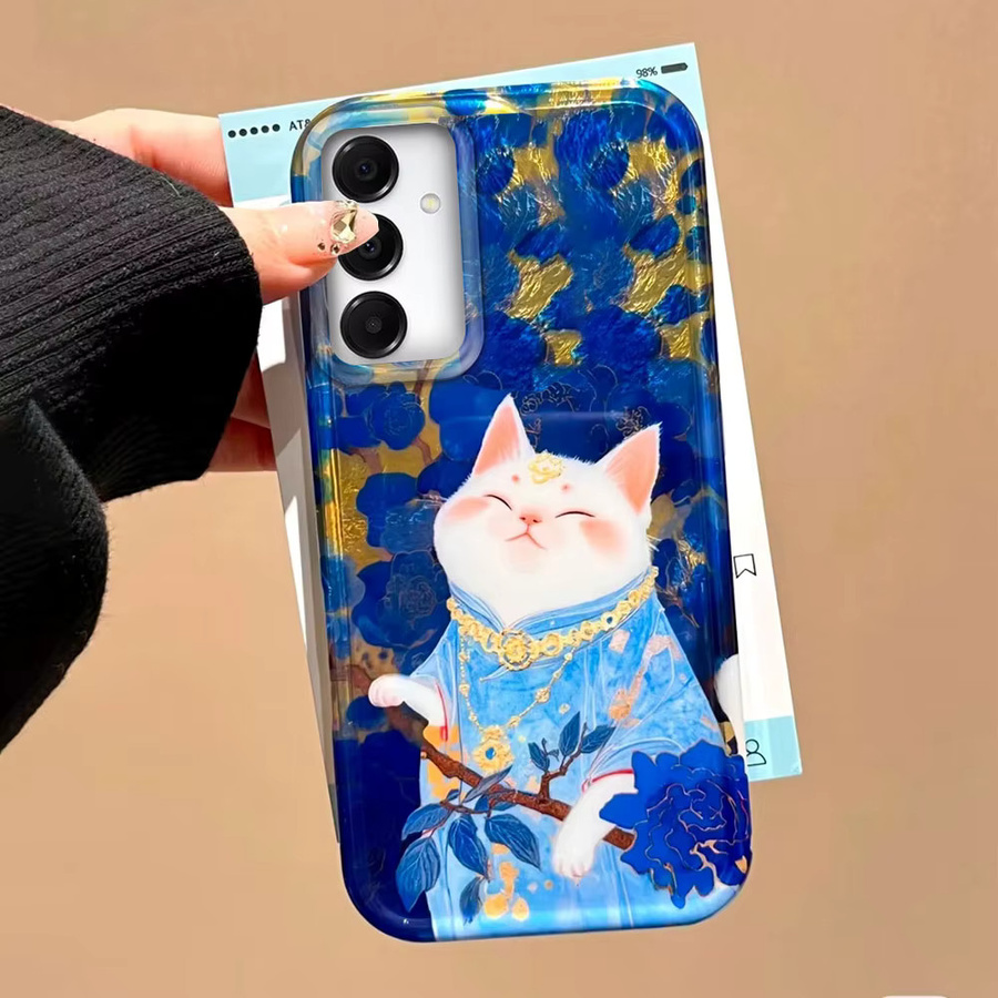 Handyhülle Lucky White Cat Vortex Textur für Samsung Galaxy A16 A26 A36 A56 A25 A35 A55 A14 A34 A54 A15 A13 A32 A12 in Weiß - Bild 3