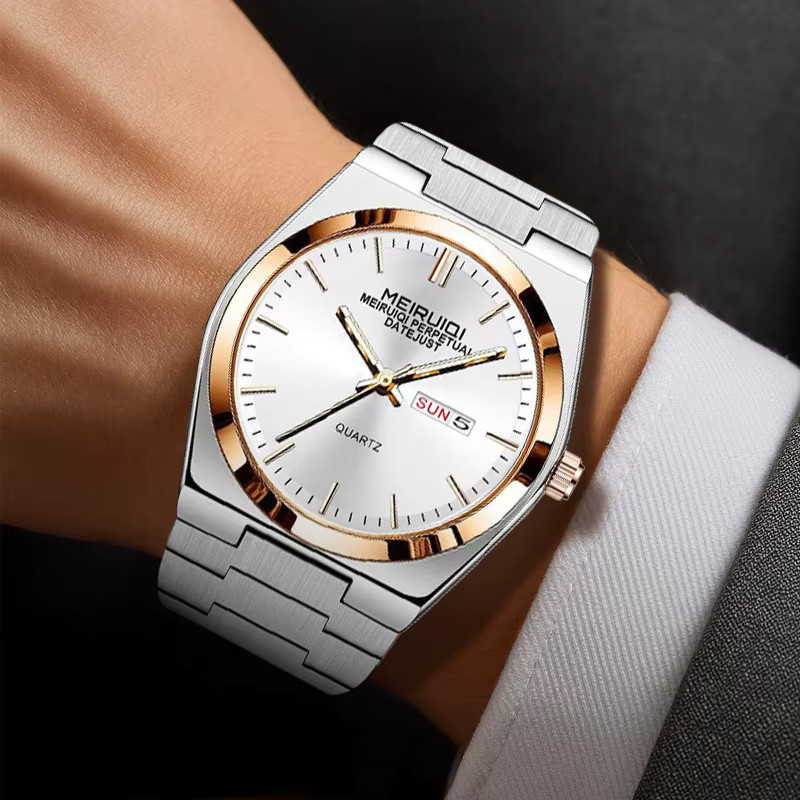 MEIRUIQI Armbanduhr Quarz, Edelstahl, Silber, Herren, Wochentag - Bild 4