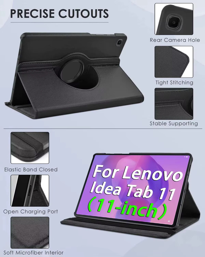 Schutzhülle für Lenovo Idea Tab 11 Zoll 2025 mit 360 Grad drehbarem Ständer und Schlaf-Wach-Funktion in Schwarz oder Grün - Bild 4