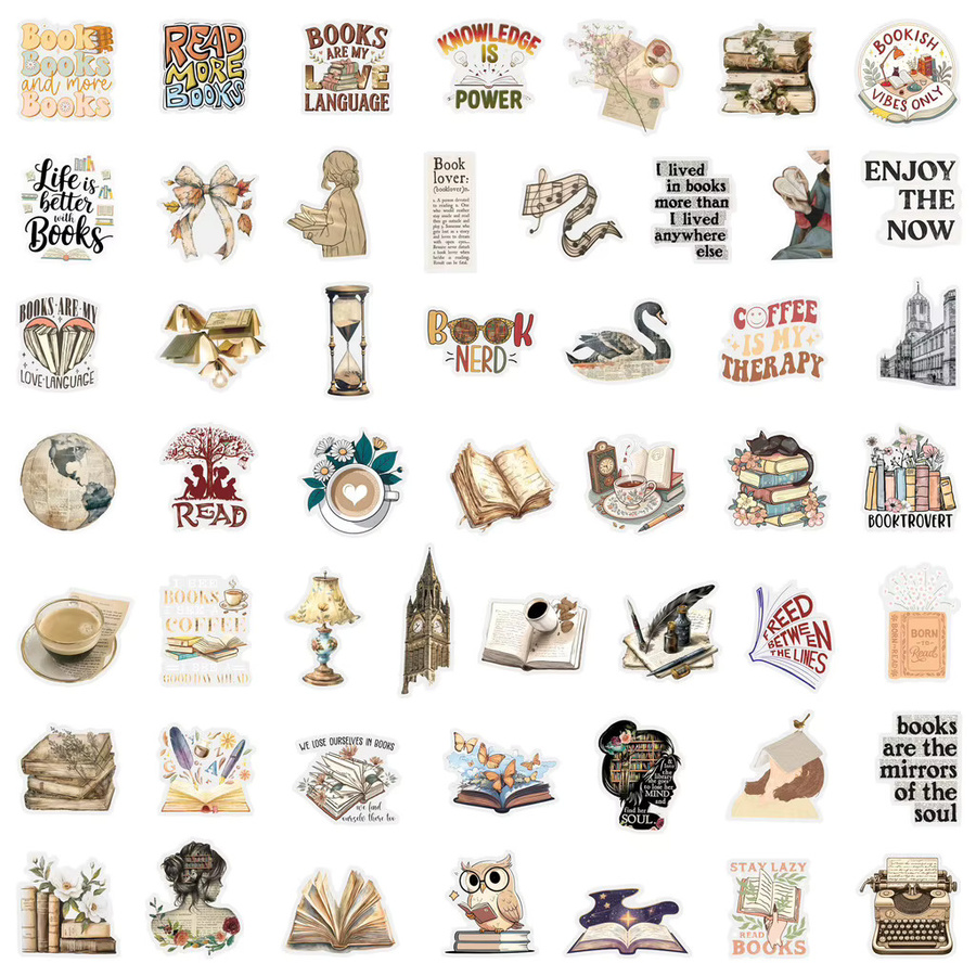 50 Stück Vintage-Lese-Graffiti-Aufkleber von AnimeWorlds Store, transparent und wasserfest aus PET, multicolour - Bild 2