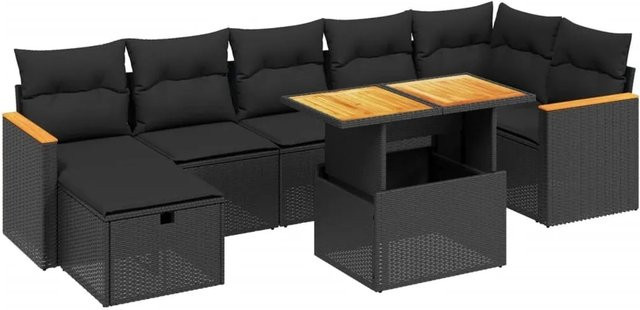 vidaXL 8-teilige Garten-Sofagarnitur aus Poly-Rattan und Akazienholz in Schwarz mit Kissen - Bild 1