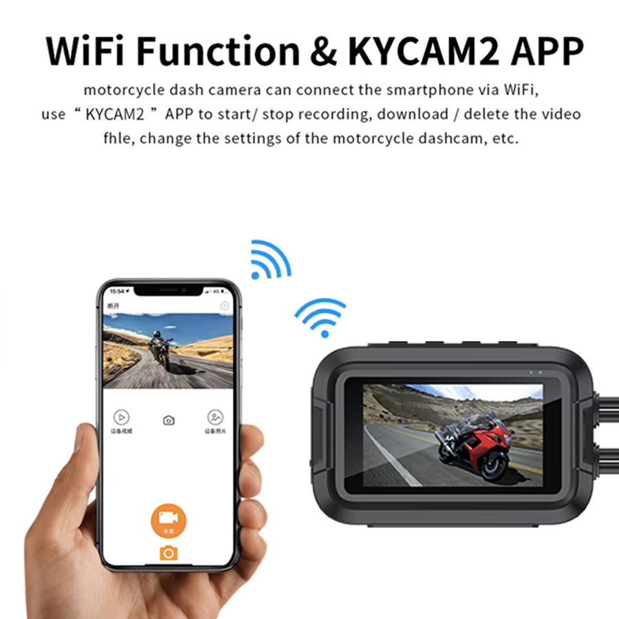Dual 1080p Motorrad Dash Cam mit WiFi und GPS, wasserdichte Action Camera für vorne und hinten, Schwarz - Bild 4