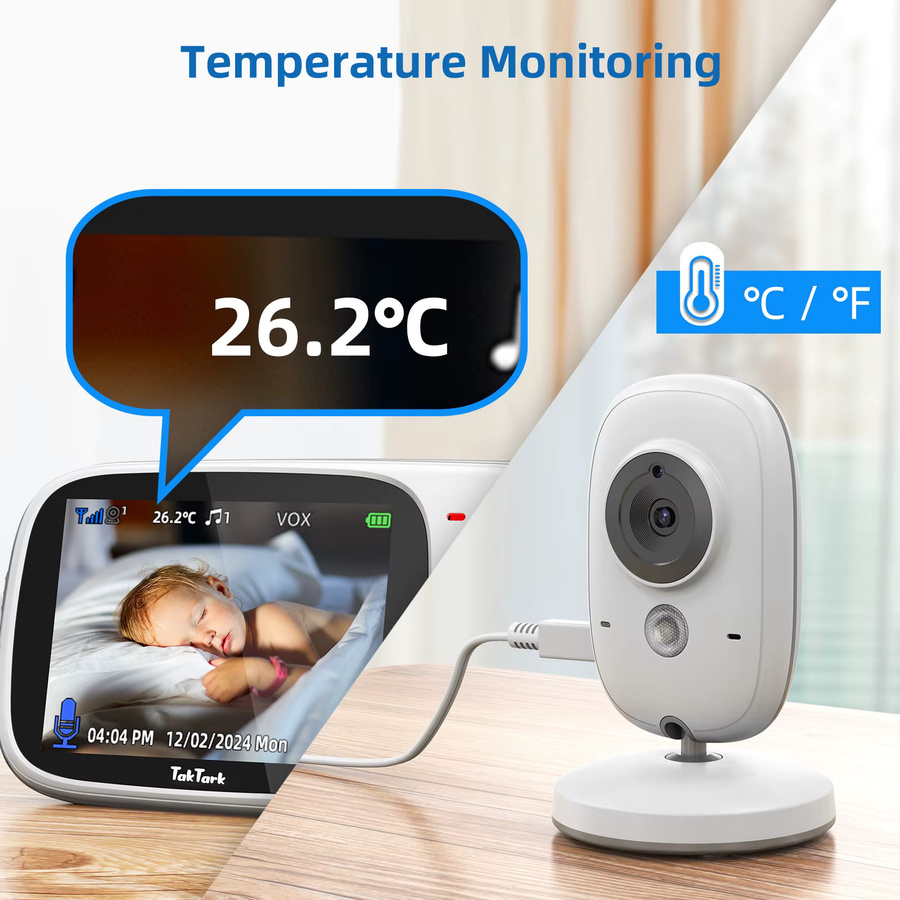 TakTark Wireless Video Babyphone mit 3,2 Zoll Display, Nachtsicht, Zwei-Wege-Gegensprechanlage und Temperaturüberwachung in Weiß - Bild 4