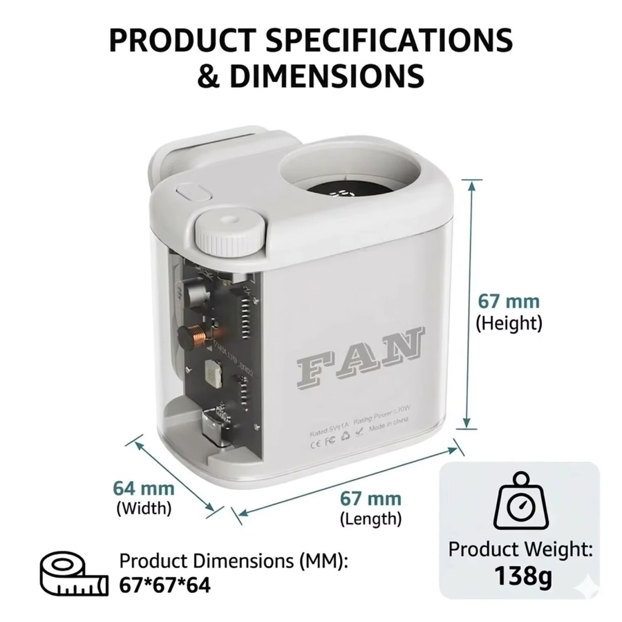 TINSOL Tragbarer Mini-Ventilator mit Clip-on-Funktion und Regenschirm, 16000 U/min, stufenlose Steuerung und digitaler Anzeige - Bild 2