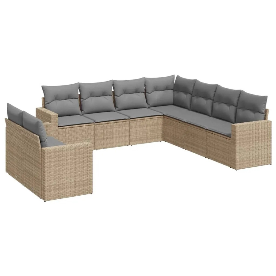 vidaXL 9-tlg. Garten-Sofagarnitur in L-Form aus Poly-Rattan in Beige mit Kissen und pulverbeschichtetem Stahlgestell - Bild 2