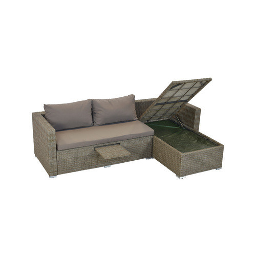 Merxx Veneto Eckbank für Garten und Terrasse aus Kunststoffgeflecht mit Auflagen, B/H/T: 140 x 56 x 240 cm, braun/beige - Bild 2
