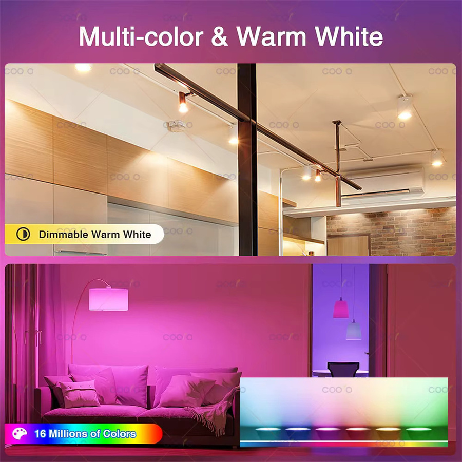 COOLO Smart LED-Glühbirne GU10 RGBW mit Tuya und Bluetooth, 5W dimmbar, Strahlerlampe für App- und Fernbedienung, AC 220V - Bild 3