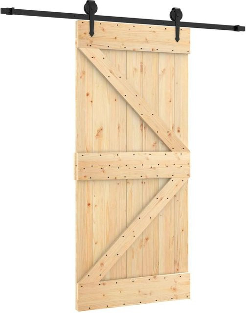 vidaXL Schiebetür aus Massivkiefer in Natur und Schwarz, B x H: 95 x 210 cm - Bild 1