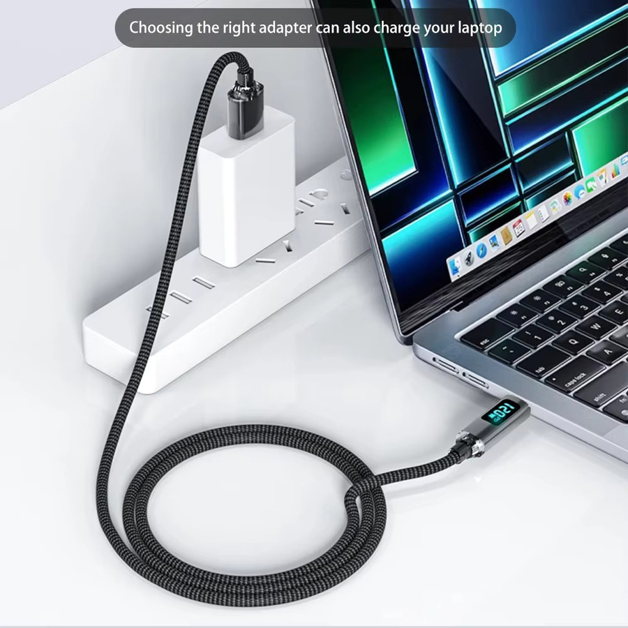 Einziehbares USB-C Spiralkabel 120W 6A Schnellladekabel und Datenkabel in Blau für iPhone Samsung Xiaomi Huawei Typ-C Geräte - Bild 4