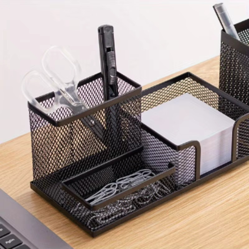 Multifunktionaler Desktop-Organizer aus Eisengeflecht mit drei Fächern in Schwarz oder Silber - Bild 3