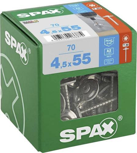 Spax Spenglerschraube Edelstahl A2 mit T-Star Plus Antrieb, Farbe Silber, Durchmesser: 4,5 mm, Länge: 55 mm, 70 Stück - Bild 1