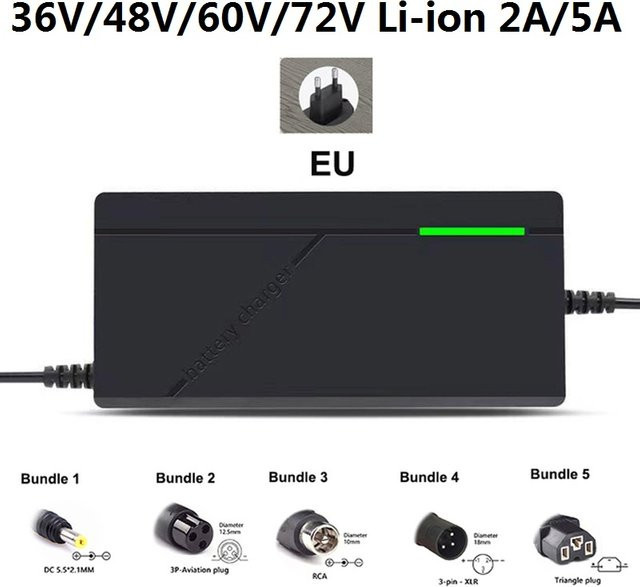 Intelligentes Schnellladegerät für Lithium-Ionen-Batteriepacks mit Lüfter, EU-Stecker, Farbe: Schwarz - Bild 1