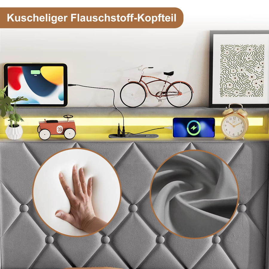 Anajqaqia Polsterbett mit Stauraum und Lattenrost in Dunkelgrau, B/T/H: 90 x 200 cm - Bild 3