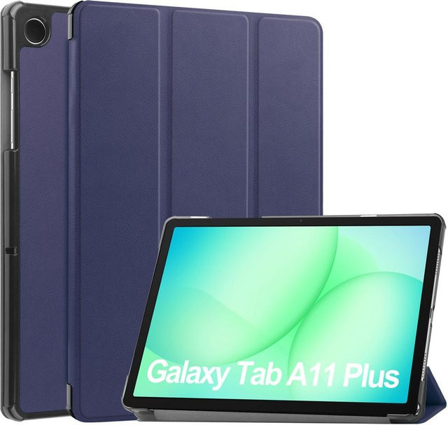 Samsung Galaxy Tab A11 Plus 11 Zoll Hülle aus PU-Leder in Blau mit magnetischem faltbarem Ständer für SM-X230 und SM-X233 - Bild 1
