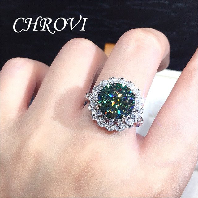 CHROVI Ring 925 Silber, Moissanit, Damen, Blau-Grün - Bild 1