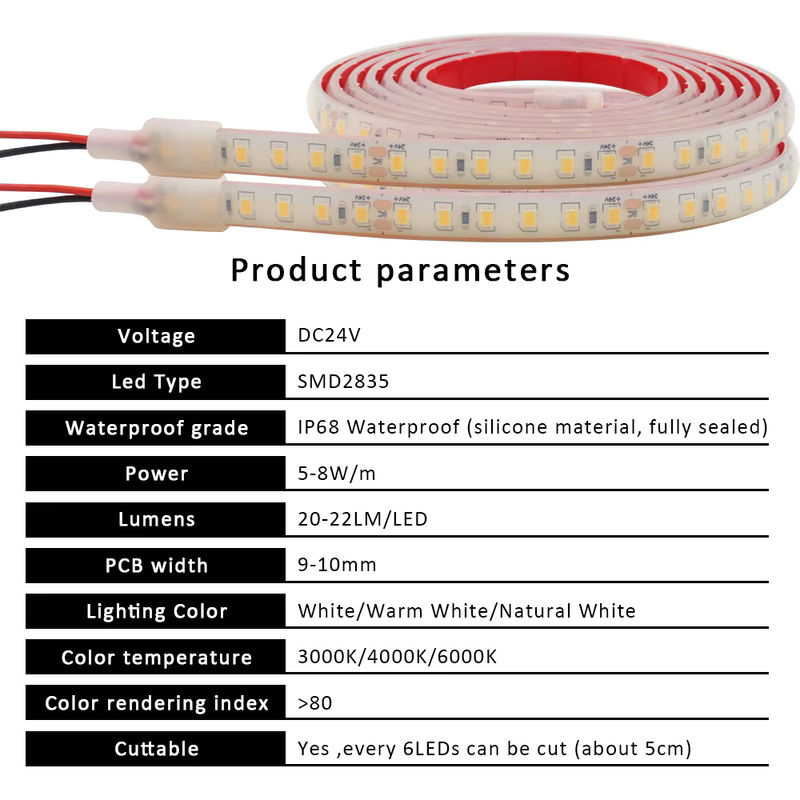 MJJC LED-Streifenlicht Warmweiß, 24 V, IP68 wasserdicht, SMD 2835 mit 120 LEDs, 1 m Länge - Bild 3