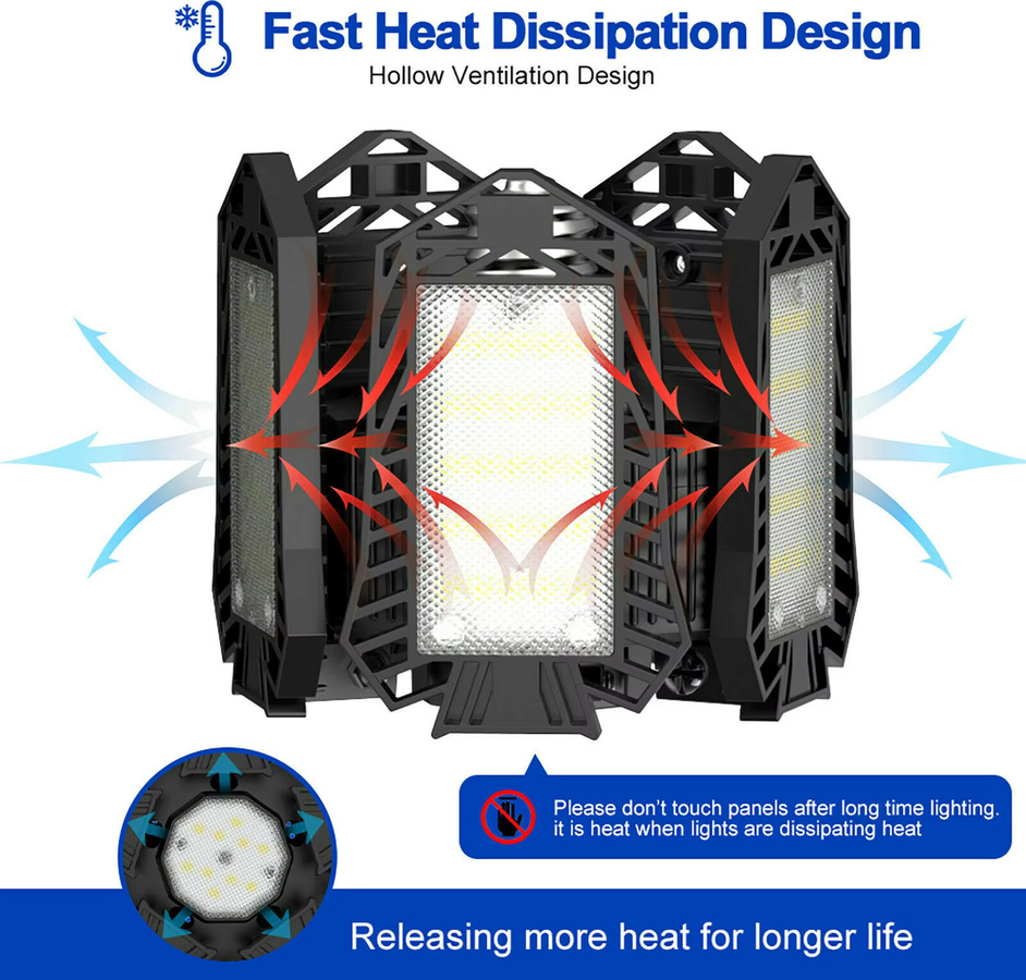 Leclstar Verformbare LED Deckenlampe mit E27 Sockel, 150 W, 15000 lm, 6500 K Kaltweiß, Garagenbeleuchtung für Keller, Lager und Shop - Bild 2