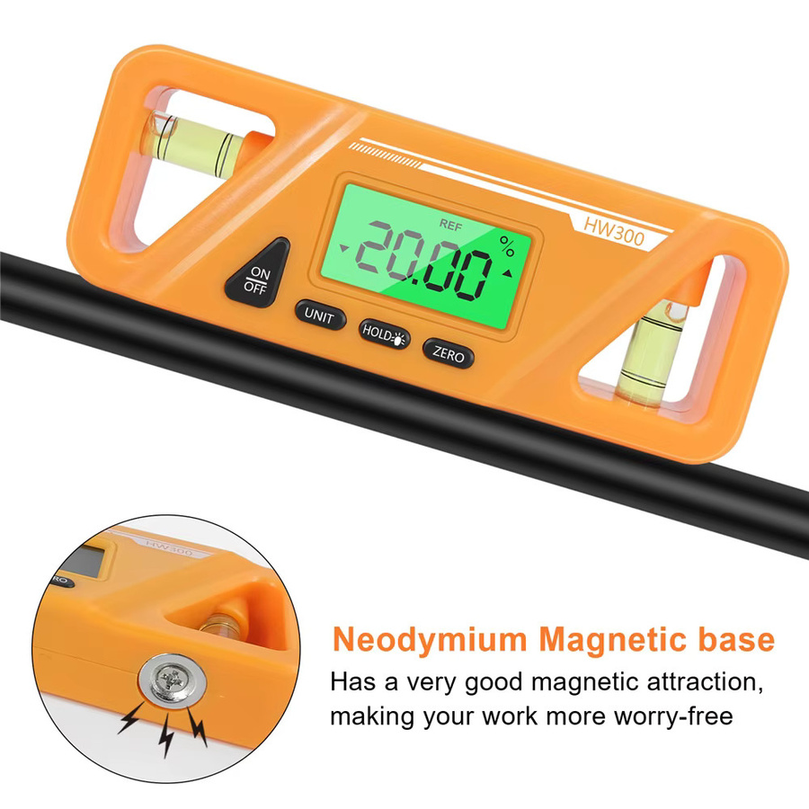 Voktta HW-300 Digitaler Neigungsmesser und Winkelmesser mit Wasserwaage, Magnet, LCD-Display und Datenspeicherung, Grün - Bild 3