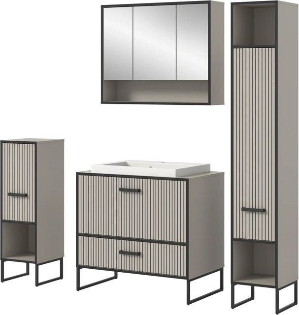 Inn.Furn Badmöbel Set Scana in Sand mit Waschbecken, Spiegelschrank und Unterschrank, Breite: 170 cm - Bild 1