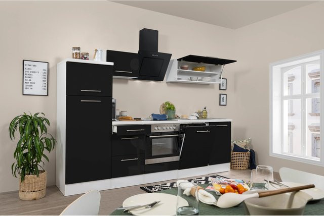 Respekta Premium Küchenzeile modern in Schwarz Hochglanz und Weiß mit Soft-Close-Türen und Schubladen, Breite: 280 cm - Bild 1