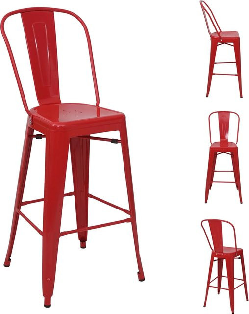 PROREGAL 4er-Set Barhocker im Industrial-Design aus Metall mit Lehne, Farbe Rot, Sitzhöhe: 77 cm - Bild 1