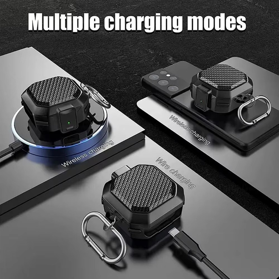 Schutzhülle aus weichem TPU für Samsung Galaxy Buds2 Pro, Buds FE, Live und Buds Pro in Schwarz und Gelb mit Schlüsselanhänger - Bild 3