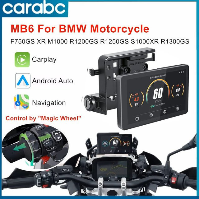 CARABC 6-Zoll Motorrad-Navigationssystem mit kabellosem Carplay und Android Auto sowie GPS in Schwarz für BMW F750GS XR M1000 R1200GS R1250GS R1300GS S1000XR - Bild 1