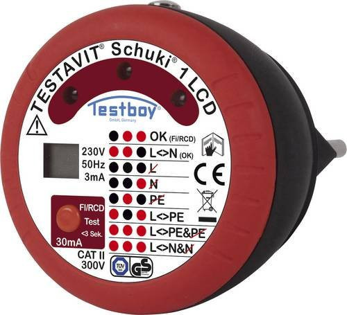 Testboy Testavit Schuki 1 LCD Steckdosentester CAT II 300V in Rot - Bild 1