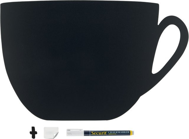 Securit Wandtafel Silhouette Tasse in Schwarz inklusive Kreidestift und Klett-Kit zur Wandbefestigung, B: 45,5 cm, H: 28,0 cm - Bild 1