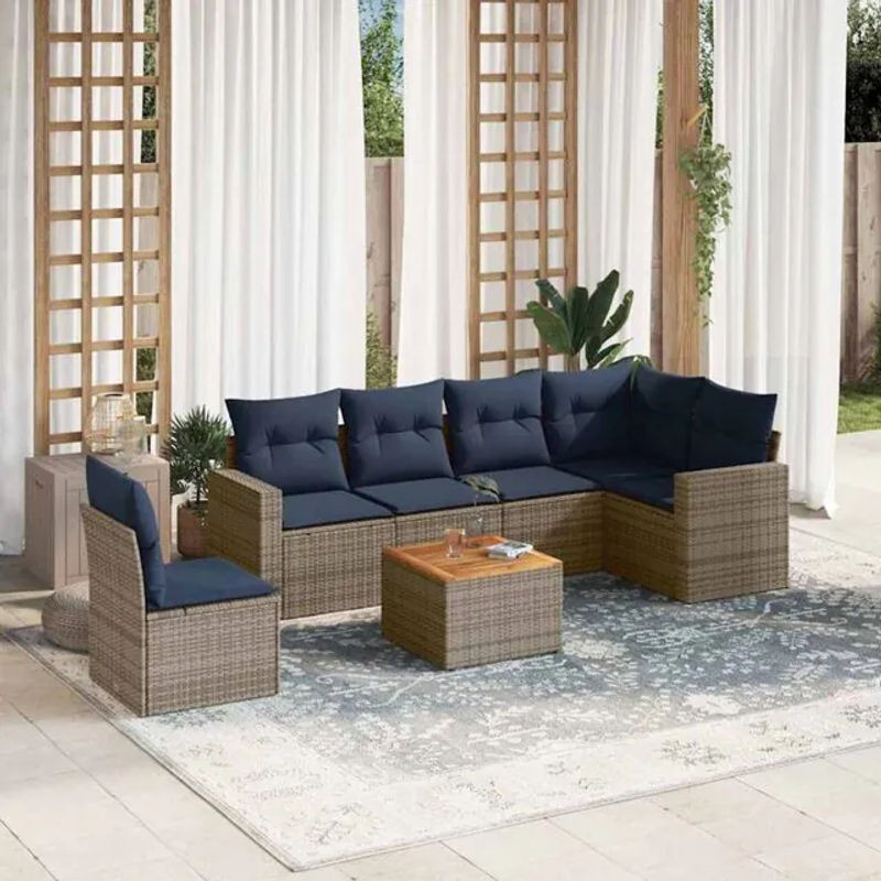 7-teilige moderne Garten-Sofagarnitur aus Poly-Rattan mit Kissen in Grau von vidaxl - Bild 1
