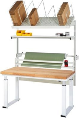 Rau Packtischsystem 03 Werbank-Serie adlatus 600 aus Buche-Massivholz und Stahl, B/T/H: 200 x 70 x 74-114 cm - Bild 1
