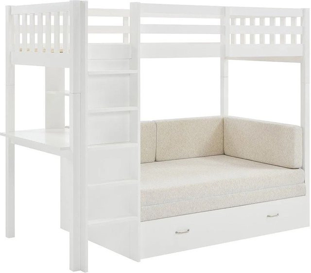 Hochbett Orpelia in Weiß aus Kiefer und MDF für Kinder, B/T: 90 x 190 cm - Bild 1