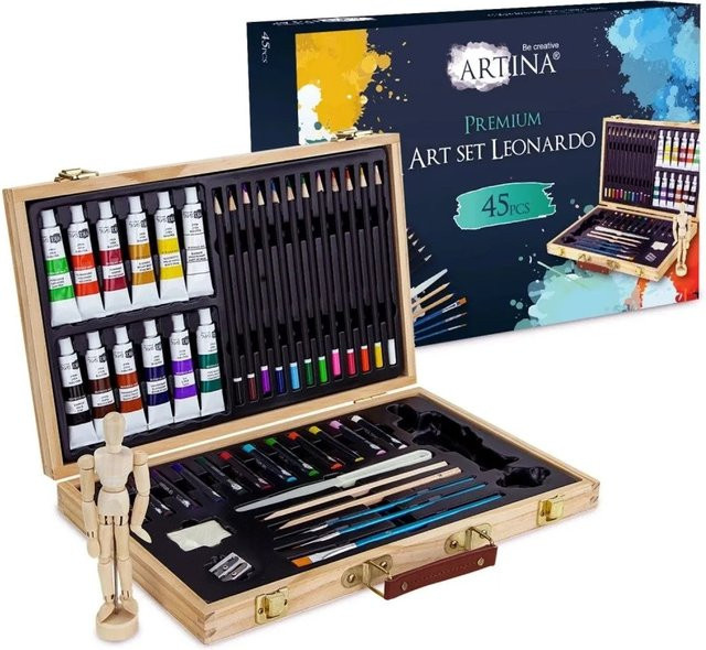 Artina Leonardo Malset für Acrylmalerei, 45-teiliges Set in Multicolor mit Holzkiste - Bild 1