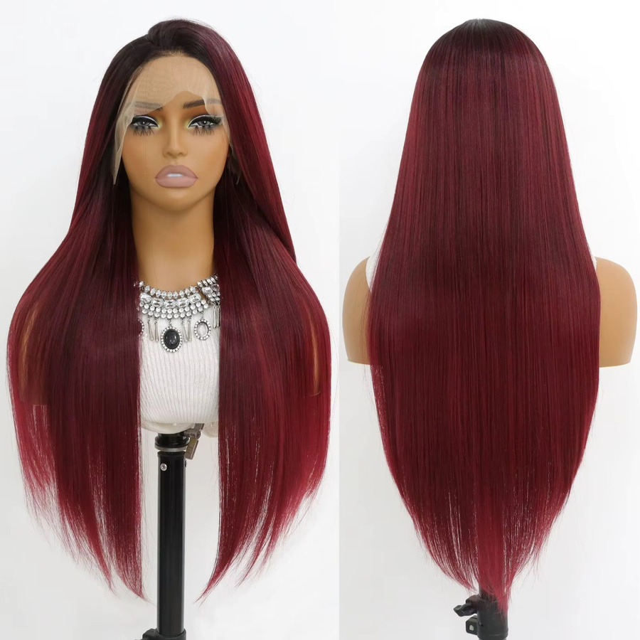 SALLYWELL Lace Front Perücke, Ombre Weinrot, 24 Zoll, Synthetisch, Damen - Bild 3