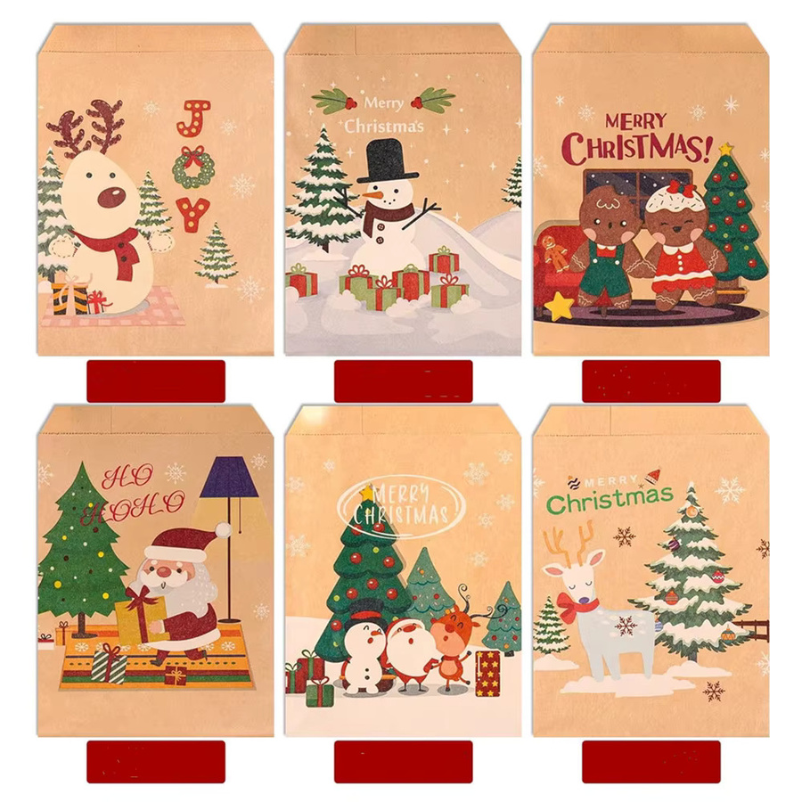 24 Stück Vintage-Weihnachts-Geschenktüten aus Kraftpapier in Braun und Multicolour, Maße: B: 13 cm, H: 18 cm, mit Schneeflocken-, Rentier-, Lebkuchen- und Weihnachtsmann-Mustern - Bild 2
