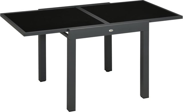 Outsunny Gartentisch aus Aluminium mit klappbarer Glasplatte in Schwarz, B/T/H: 160 x 80 x 75 cm - Bild 1