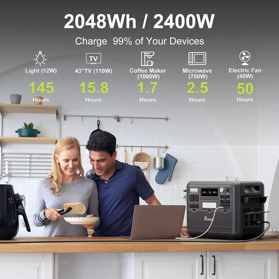 FOSSIBOT Tragbare Powerstation 2400W mit 2048Wh LiFePO4 Batterie, Solar-Generator in Schwarz mit 13 Anschlüssen und App-Steuerung - Bild 5