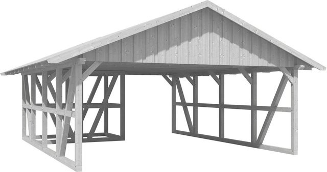 Skan Holz Carport Schwarzwald aus Fichtenholz mit Dachschalung und Abstellraum in Weiß B: 684 cm, T: 772 cm - Bild 1