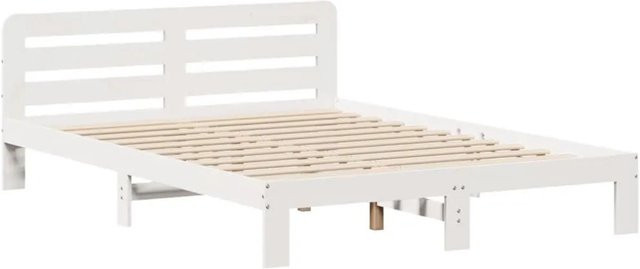 vidaXL Massivholzbett aus Kiefernholz in Weiß, rustikales Bett ohne Matratze, B/T: 139 x 190 cm - Bild 1