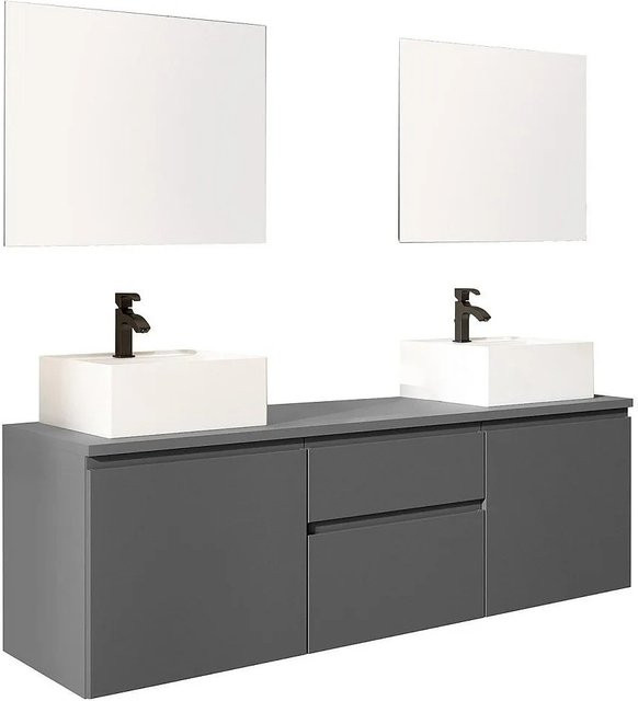 Vente-unique Doppelwaschtisch Jimena Grau, Breite: 150 cm - Bild 1