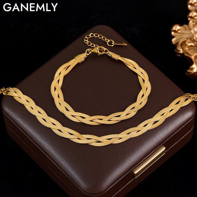 GANEMLY Schmuck-Set, Edelstahl, Gold, Damen - Bild 1