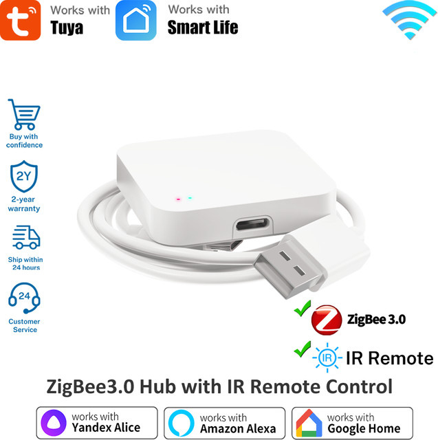 Tuya ZigBee 3.0 Gateway Hub und universeller IR-Blaster Plus Smart Home WLAN Fernbedienung in Weiß, kompatibel mit Alexa und Google Home - Bild 1