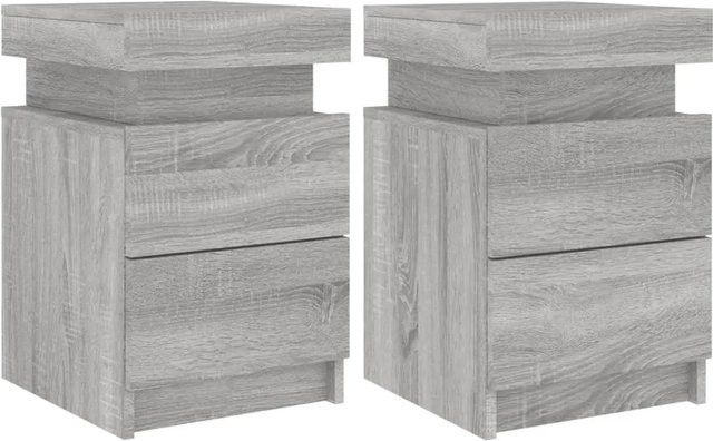 vidaXL Nachttische im 2er-Set mit integrierter LED-Beleuchtung, Grau Sonoma, B/T/H: 35 x 39 x 55 cm - Bild 1