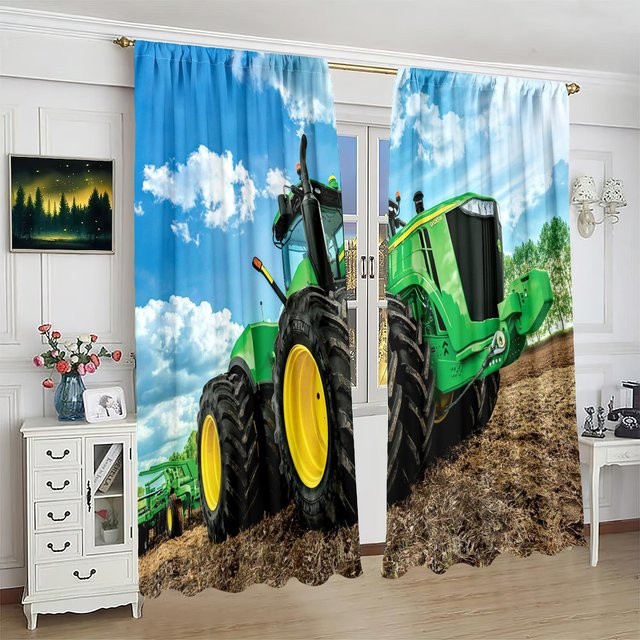 Yiran Furniture Vorhang Set mit Bulldozer-Motiv, 2er-Pack, halbtransparent, Polyester, Mehrfarbig, Breite: 76,2 cm, Höhe: 165,1 cm - Bild 1