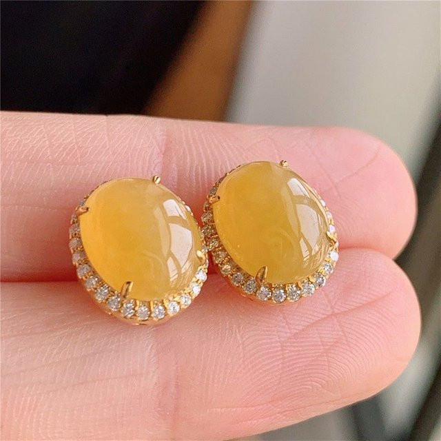 Ohrstecker Chalcedon, Gelb, Zirkonia, Kupfer, Damen - Bild 1
