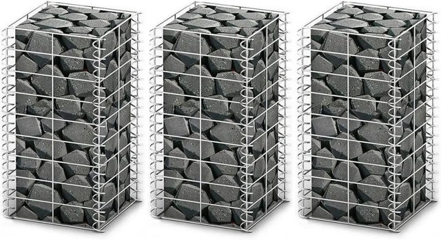 vidaXL Gabionen-Set aus verzinktem Stahl, 3-teilig, Grau, B/T/H: 25 x 25 x 50 cm - Bild 1