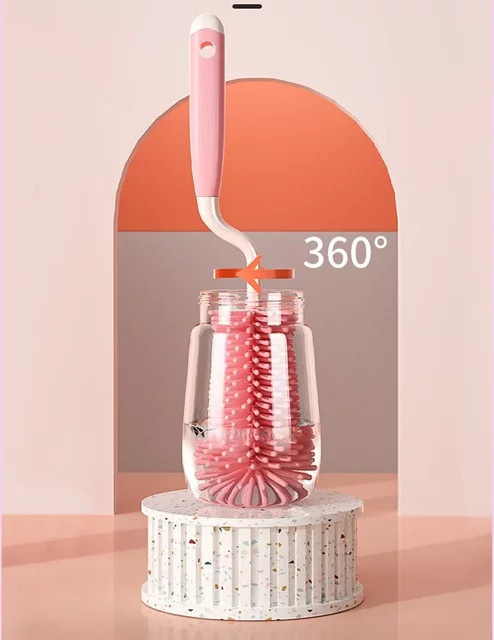 3-teiliges Babyflaschenbürsten-Set mit drehbarem Griff in Pink - Bild 1