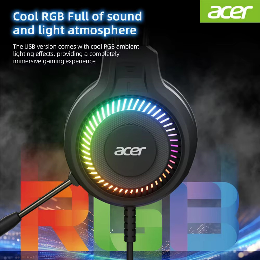 Acer OHW303 Gaming Headset mit 7.1 Virtual Surround Sound, Bass-Kopfhörer mit LED-Beleuchtung und Mikrofon, Schwarz - Bild 5