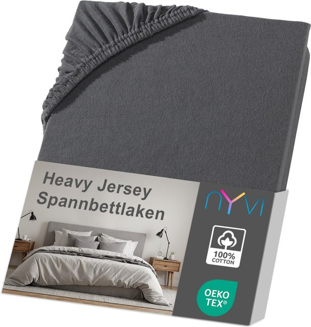 NYVI Spannbettlaken DreamScience Heavy Jersey aus Baumwolle, bügelfrei und formstabil, Farbe: Anthrazit, B/T: 120 x 200 cm bis 130 x 200 cm - Bild 1