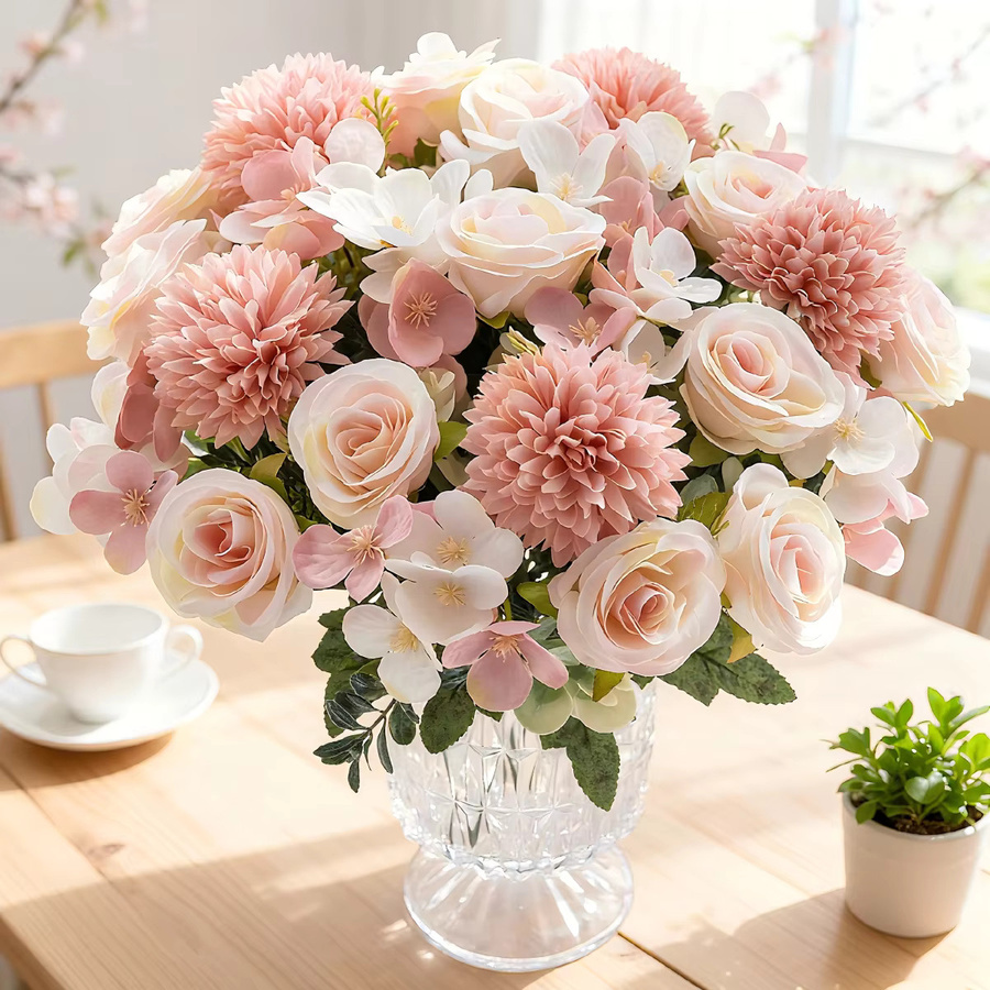Yusheng Künstliche Seidenrosen Tischpflanze in Weiß für Hochzeiten und Dekoration - Bild 2